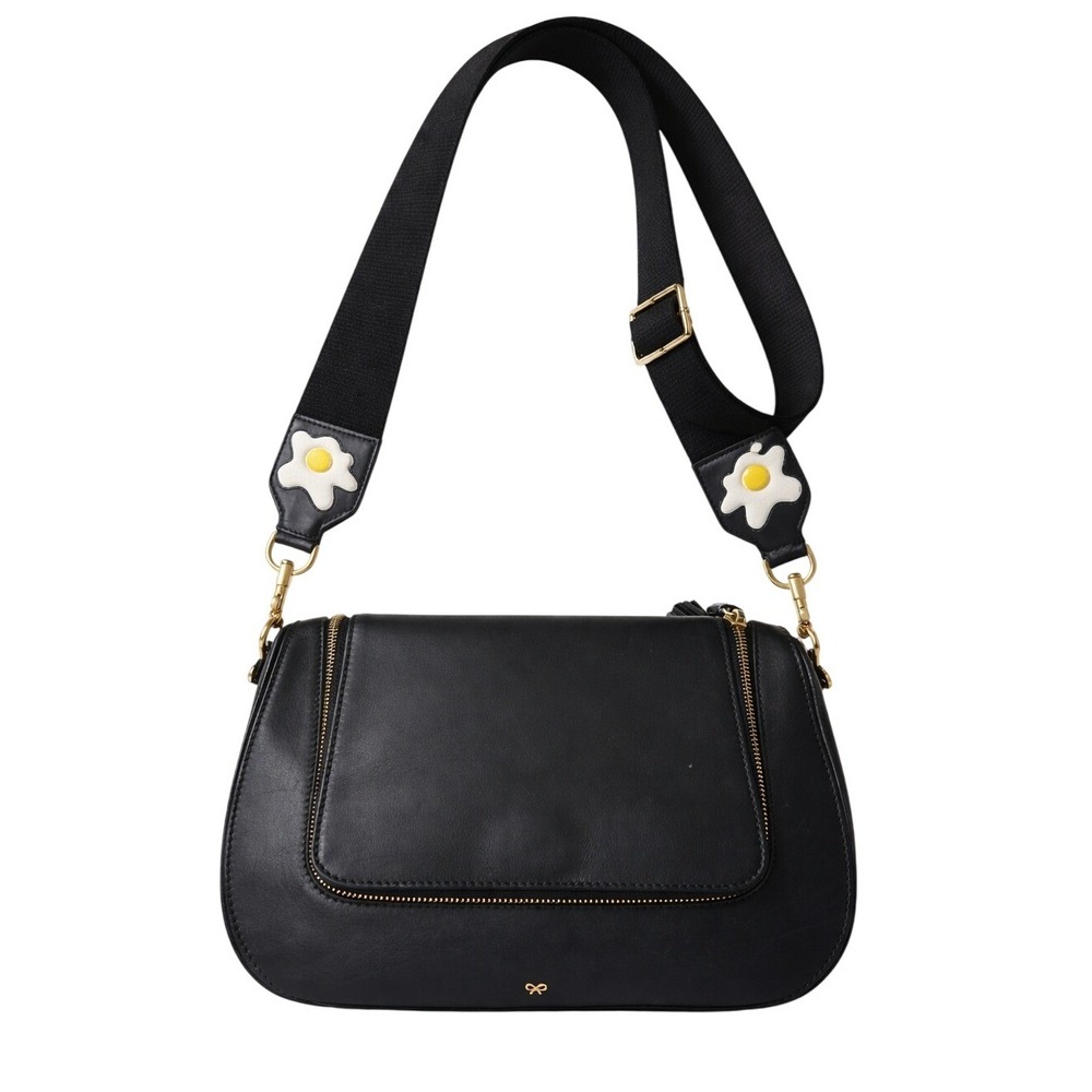 Anya Hindmarch Vere Black Leather Crossbody Bag Adjustable Fried Egg Strap
